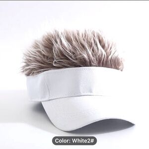 Baseball hat with synthetic grey hair.